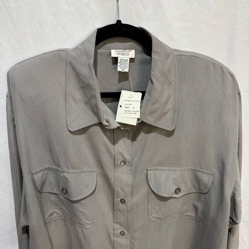 Anna and Frank Studio Vintage Silk Button Front Blouse Old Money Luxury Bold 2XL - Picture 4 of 16